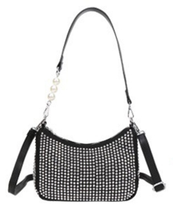 Bling bag with exchangeable pearl strap ZS-9034 BLACK